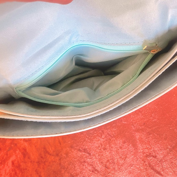 Pink & Blue Floral Bow Chain Strap Fold Over Medium Clutch Cross Body Bag - Picture 12 of 12